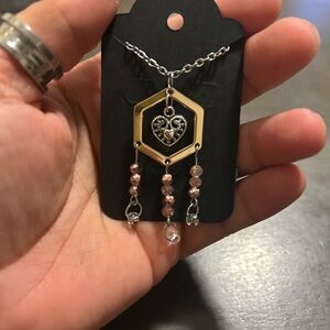 Gold and Pink Heart Pendant Necklace